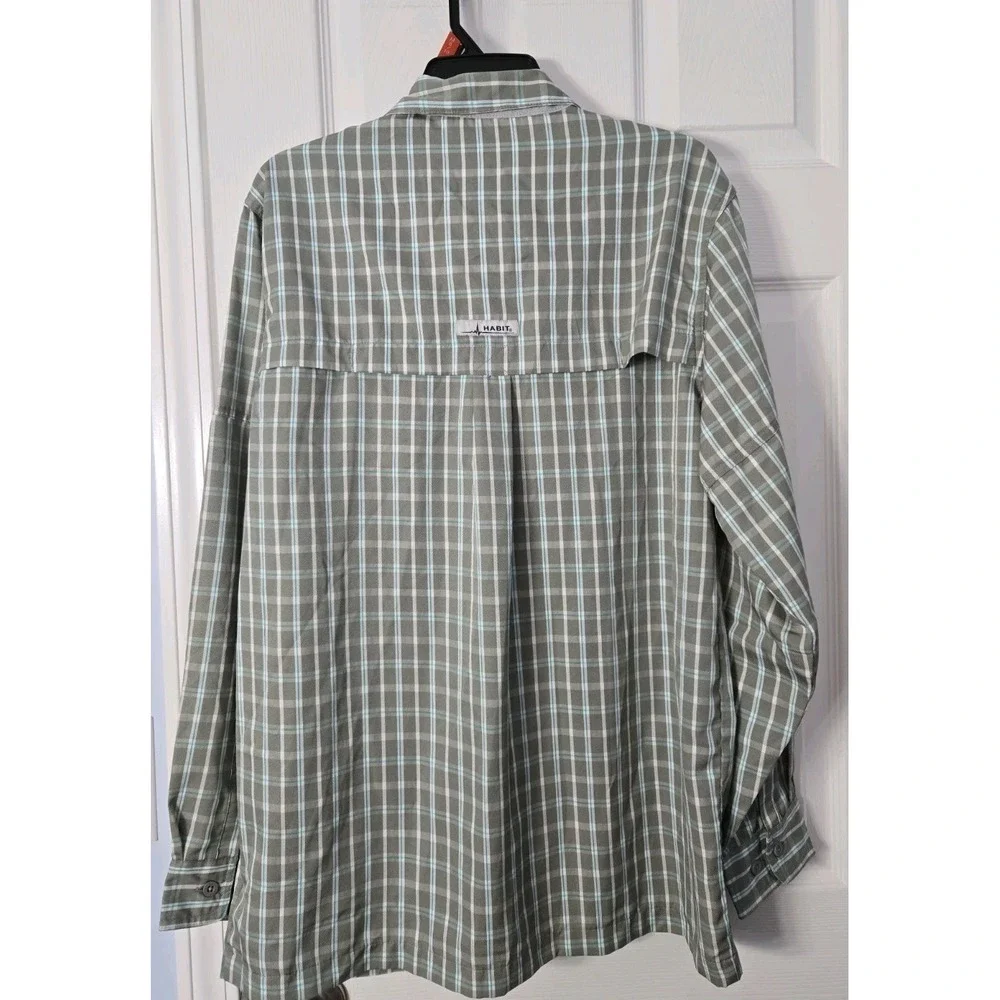 Habit Mens Long Sleeve Shirt Size Medium Plaid, Tan & White